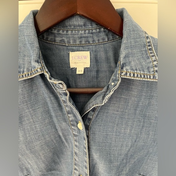 J.Crew Short Sleeve Popover Blue Button Placket Top Size XS lyocell linen cotton - Picture 3 of 7